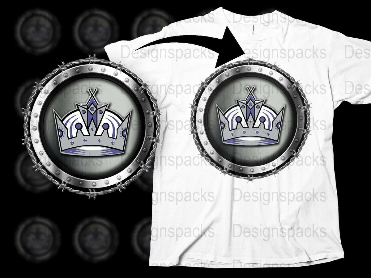 Gothic Crown Design T-Shirt, Silver Rivets Edge, Royal Emblem, Unisex Casual Wear, Black and White