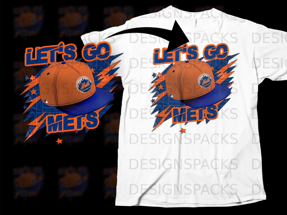 LET'S GO METS Graphic Tee with Cap Design Shirt
