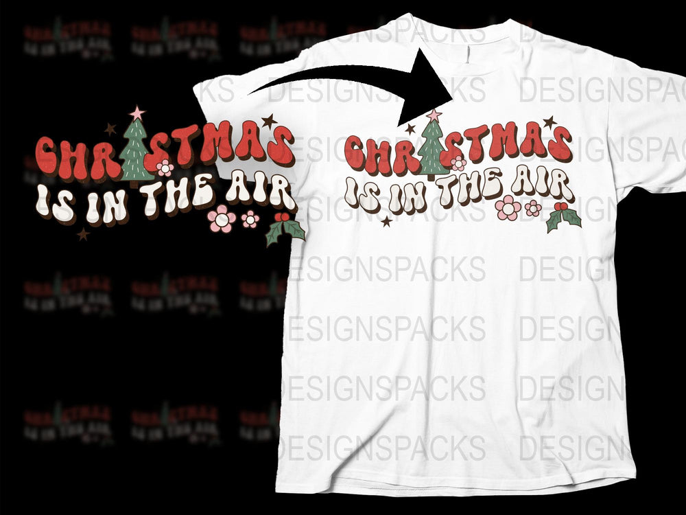 Festive Christmas T-Shirt 'Christmas is in the Air' Holiday Tee with Graphic Design, Unisex Adult Sizes