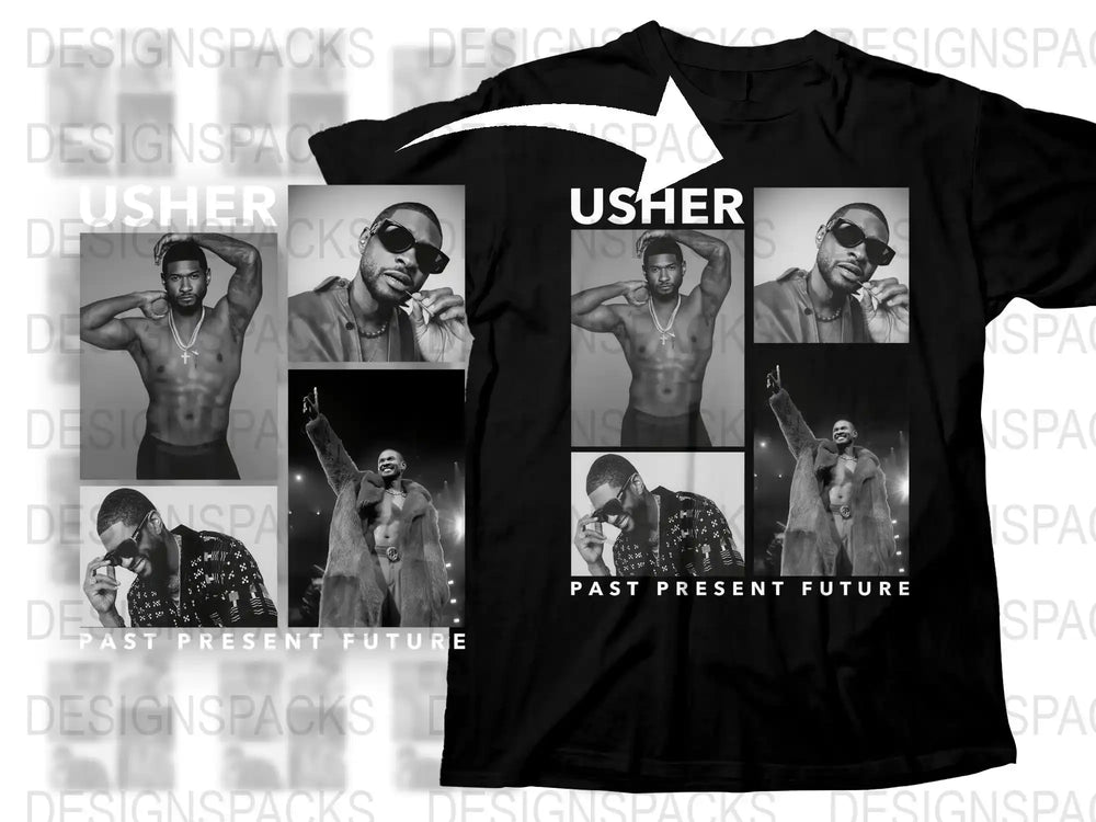 Usher T-Shirt, Past Present Future Graphic Tee, Music Artist Shirt, Men's Women's Unisex Top