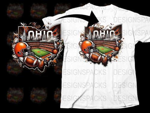 Ohio Football Stadium Graphic T-Shirt, Sports Fan Apparel, Unique Ohio Team Support Tee, Vibrant Print Shirt