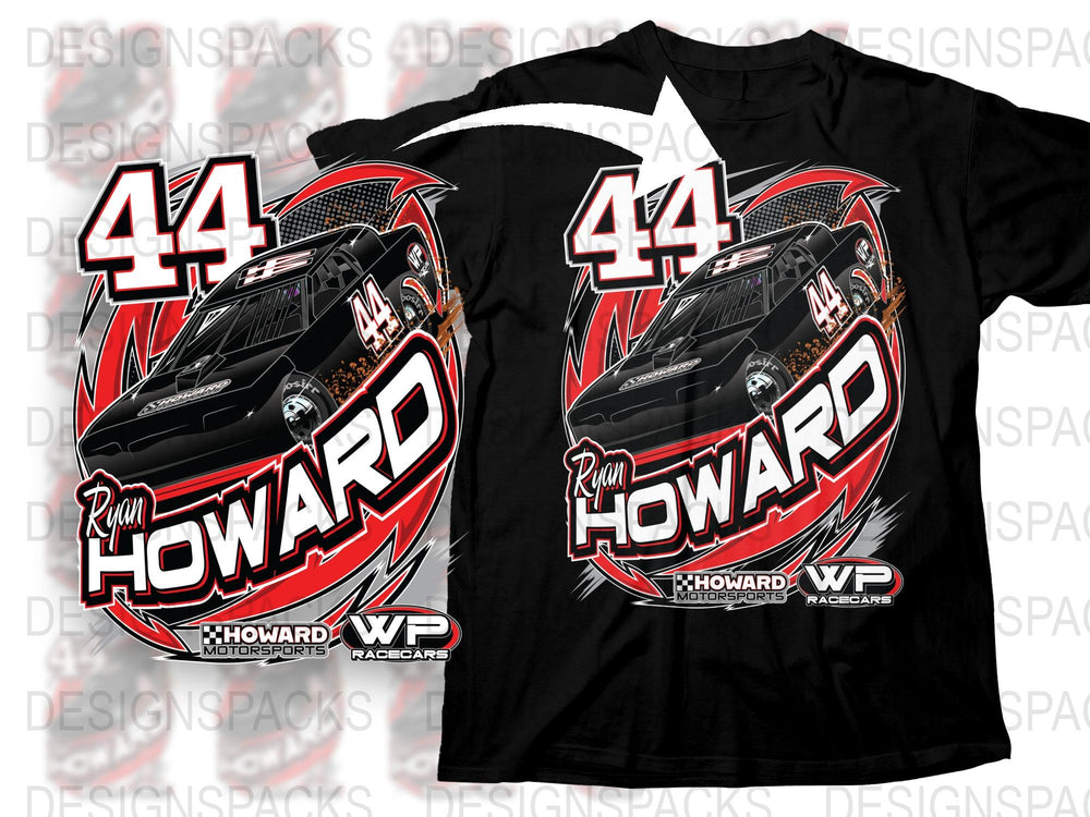Ryan Howard Racing T-Shirt, Number 44 Car Graphic Tee, Motorsport Fan Apparel, Black Cotton Shirt, Racing Team Merchandise