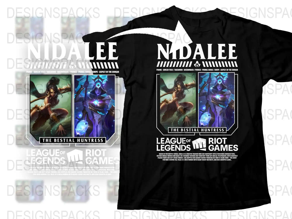 League of Legends Nidalee T-Shirt, The Bestial Huntress Graphic Tee, Gaming Apparel