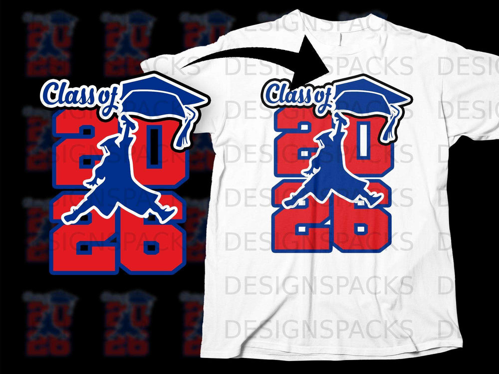 Class of 2026 graduation graphic with cap and leaping figure.