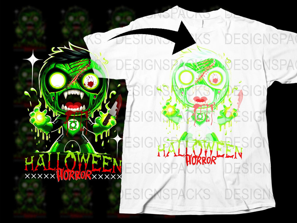 Halloween Horror Zombie Graphic T-Shirt, Scary Green Monster Design, Unisex Horror Tee for All Ages