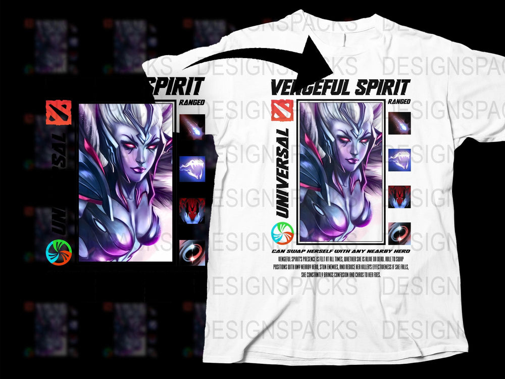 Vengeful Spirit Graphic T-Shirt, Unisex Fantasy Art Tee, Colorful Game Character Design, Unique Gift for Gamers