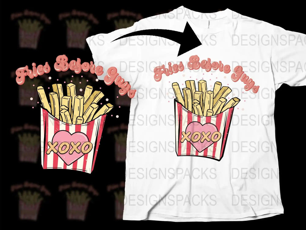 Cute French Fries Love T-Shirt, Fried Before Guys, XOXO Graphic Tee, Funny Food Shirt
