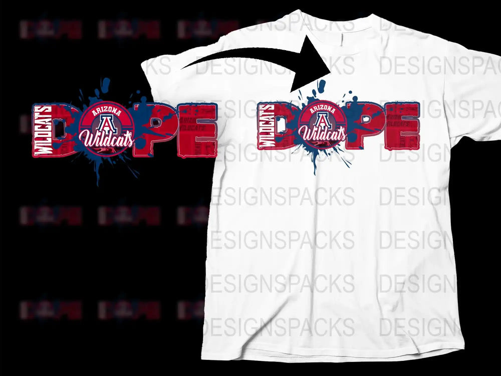 Arizona Wildcats T-Shirt, Vintage Splash Logo, College Sports Tee, Red and Blue, Unisex