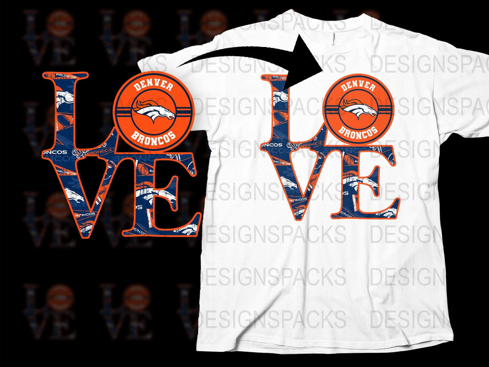 Denver Broncos Love T-Shirt, Football Fan Apparel, Orange and White Graphic Tee, Sports Team Clothing