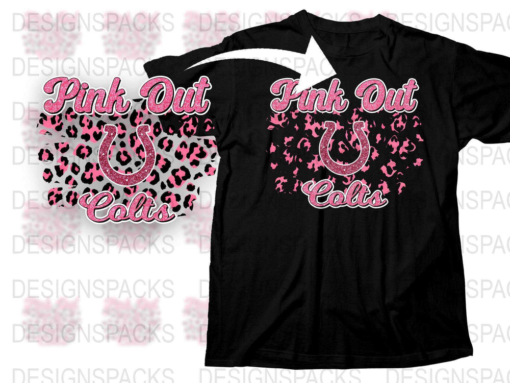 Pink Out Colts T-Shirt Women's Black Tee with Leopard Print Breast Cancer Awareness