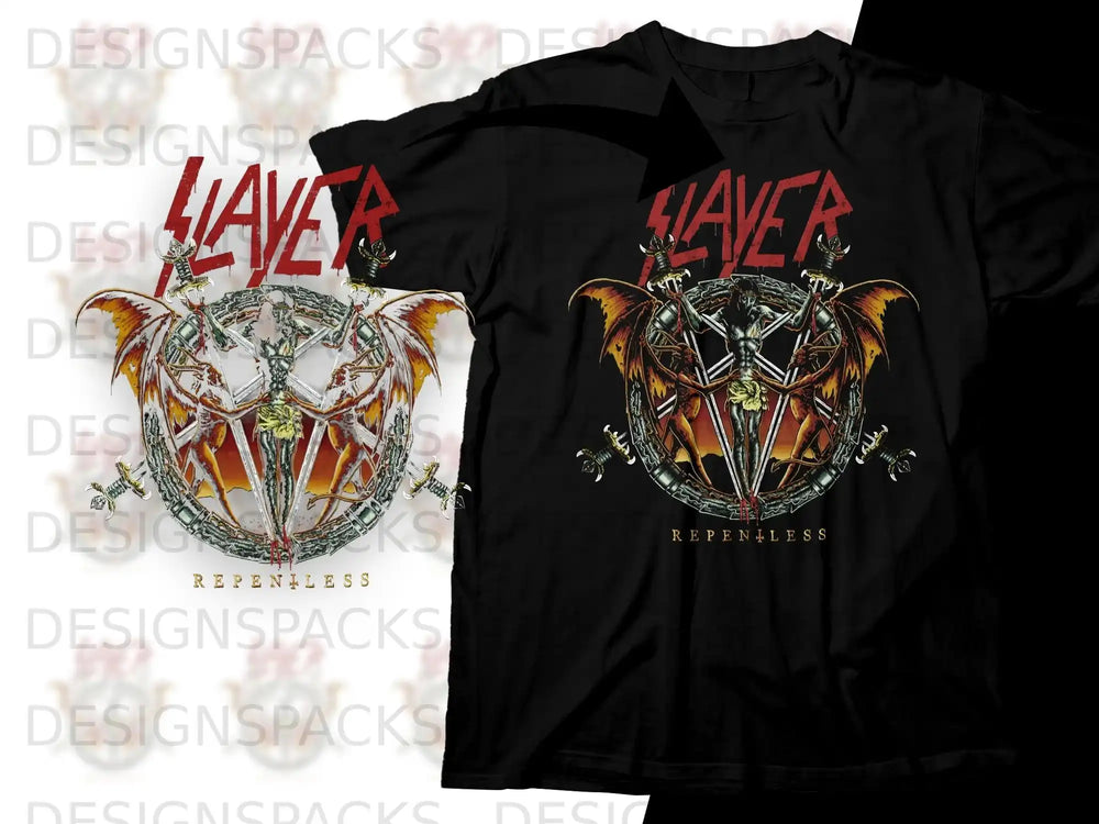 Black t-shirt with Slayer logo and winged skull graphic.