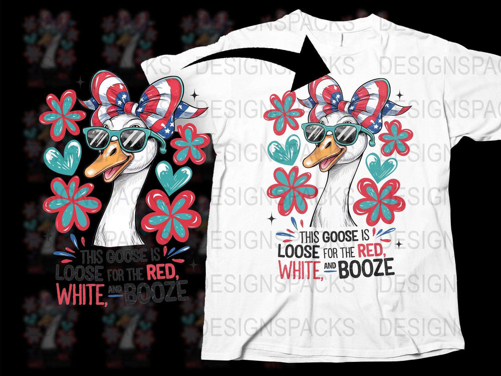 Patriotic Goose T-Shirt, Fourth of July Shirt, Funny Animal Graphic Tee, Red White and Booze