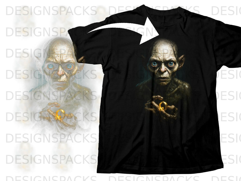 Black t-shirt with Gollum holding the One Ring graphic on the front.