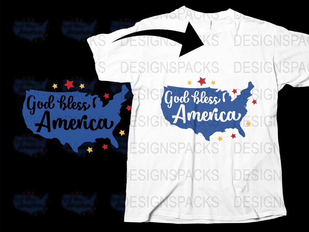 God Bless America T-Shirt, Patriotic USA Map Graphic Tee, Unisex White Shirt with Red and Blue Design