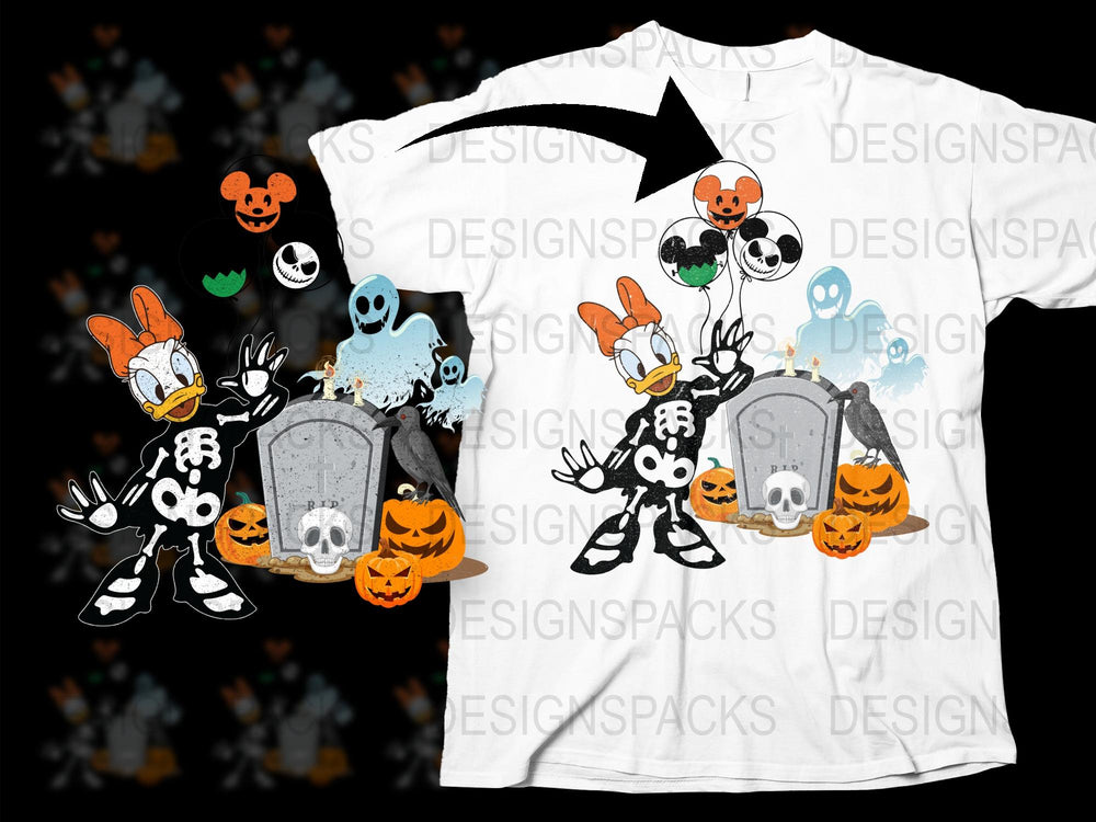 Halloween Disney Cartoon Characters T-Shirt, Spooky Fun Mickey and Friends Tee