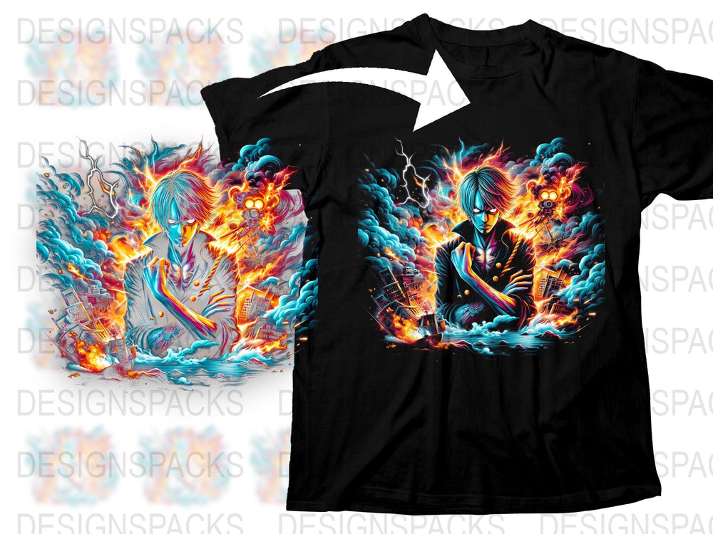 Men's Graphic Tee Fire and Water Guitar Music Fantasy Art T-Shirt, Vibrant Print Shirt