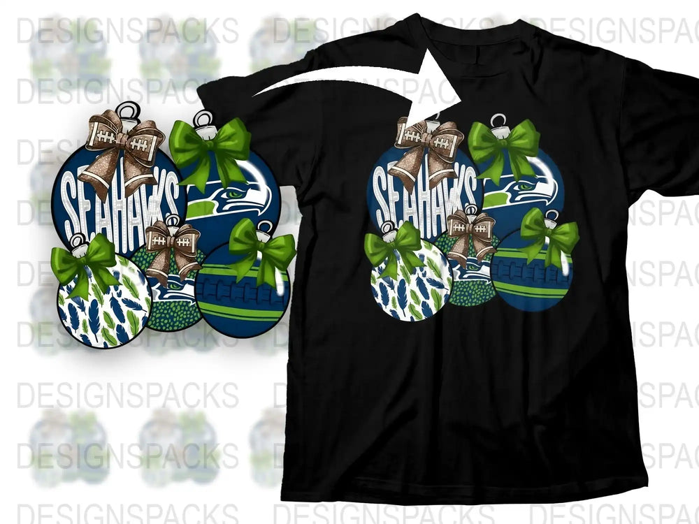 Seattle Football Fan T-Shirt, Christmas Ornament Graphic Tee, Holiday Sports Apparel, Festive Team Support Shirt
