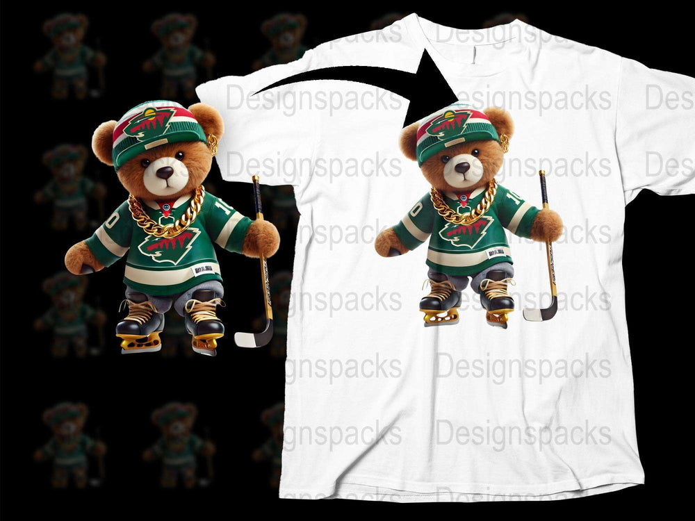 Kids Hockey Teddy Bear T-Shirt, Cute Sports Animal Graphic Tee, Unisex Children Clothing, Youth Casual Wear