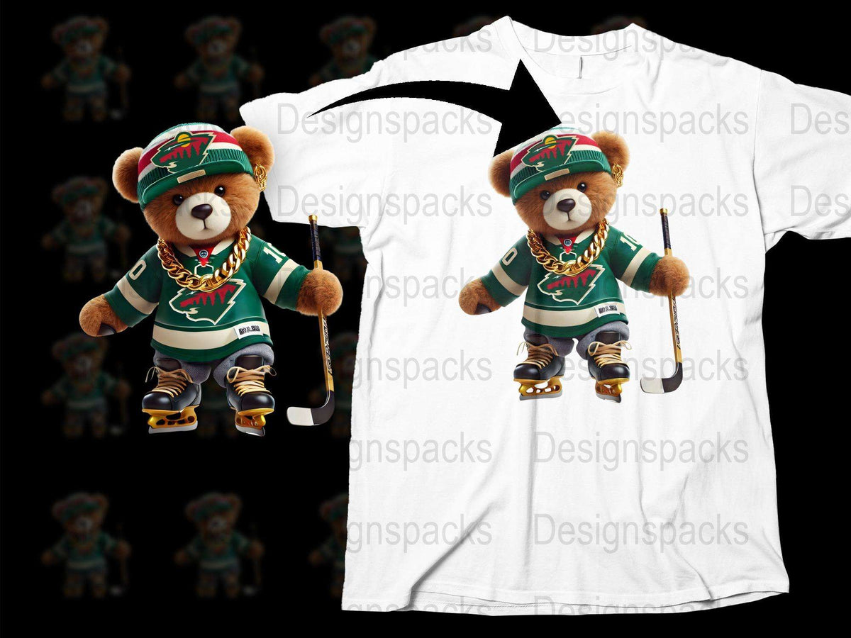 Kids Hockey Teddy Bear T-Shirt, Cute Sports Animal Graphic Tee, Unisex Children Clothing, Youth Casual Wear