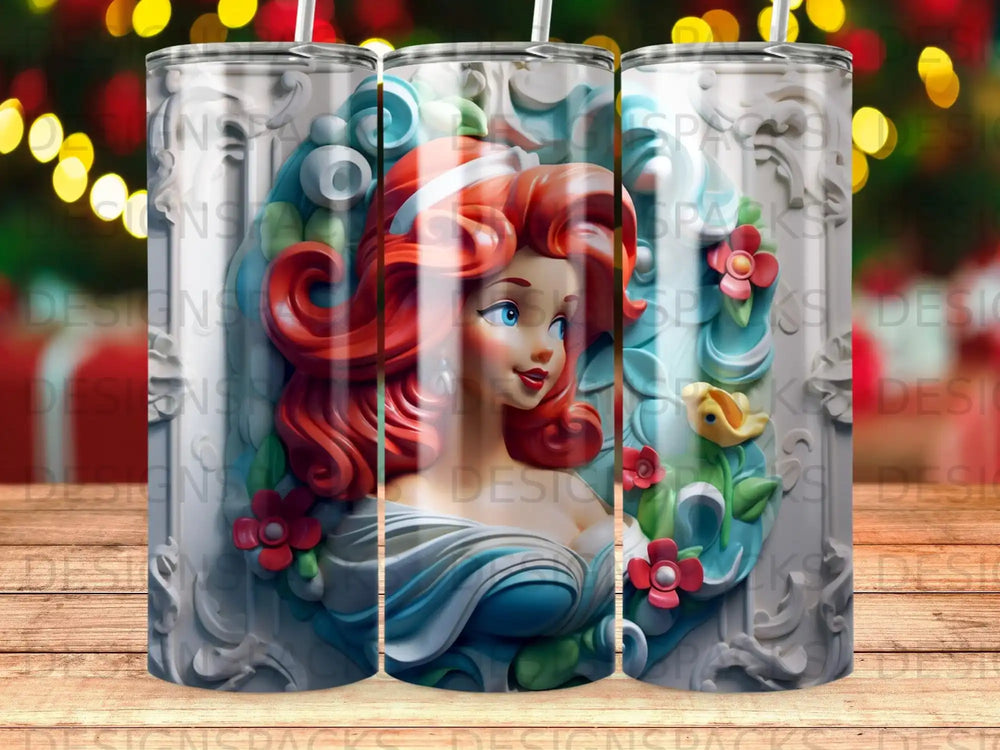 Ariel from The Little Mermaid in a sculpted floral frame.