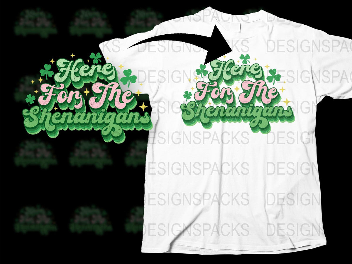 St. Patrick's Day Shirt, Here for the Shenanigans, Green Clover Tee, Men Women Unisex T-Shirt, Festive Irish Celebration Top, Spring Wear