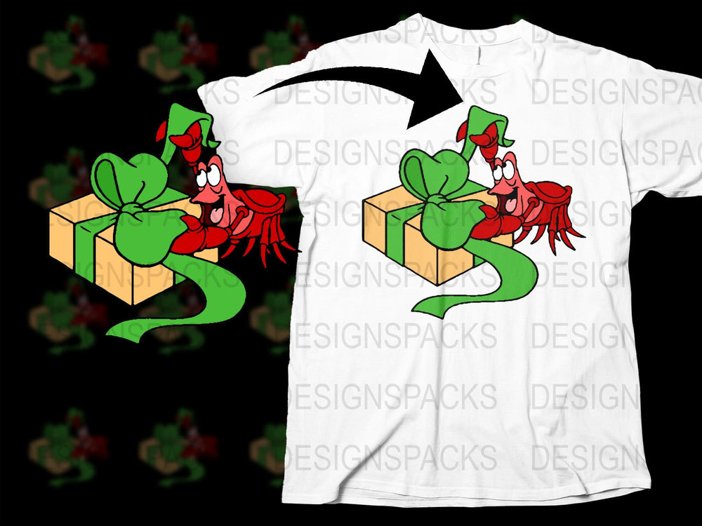Christmas Gift Box Crab Design T-Shirt, Funny Holiday Crab Tee, Unique Christmas Present Graphic, Unisex Shirt for Winter