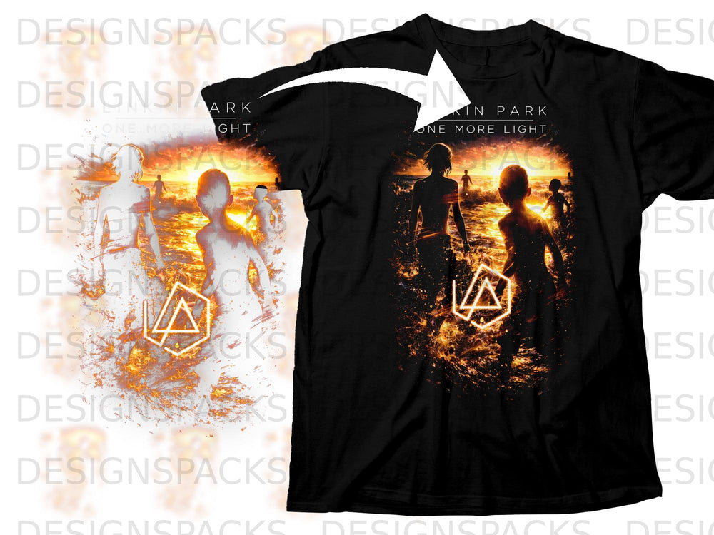 Black t-shirt with Linkin Park "One More Light" album art and geometric symbol.