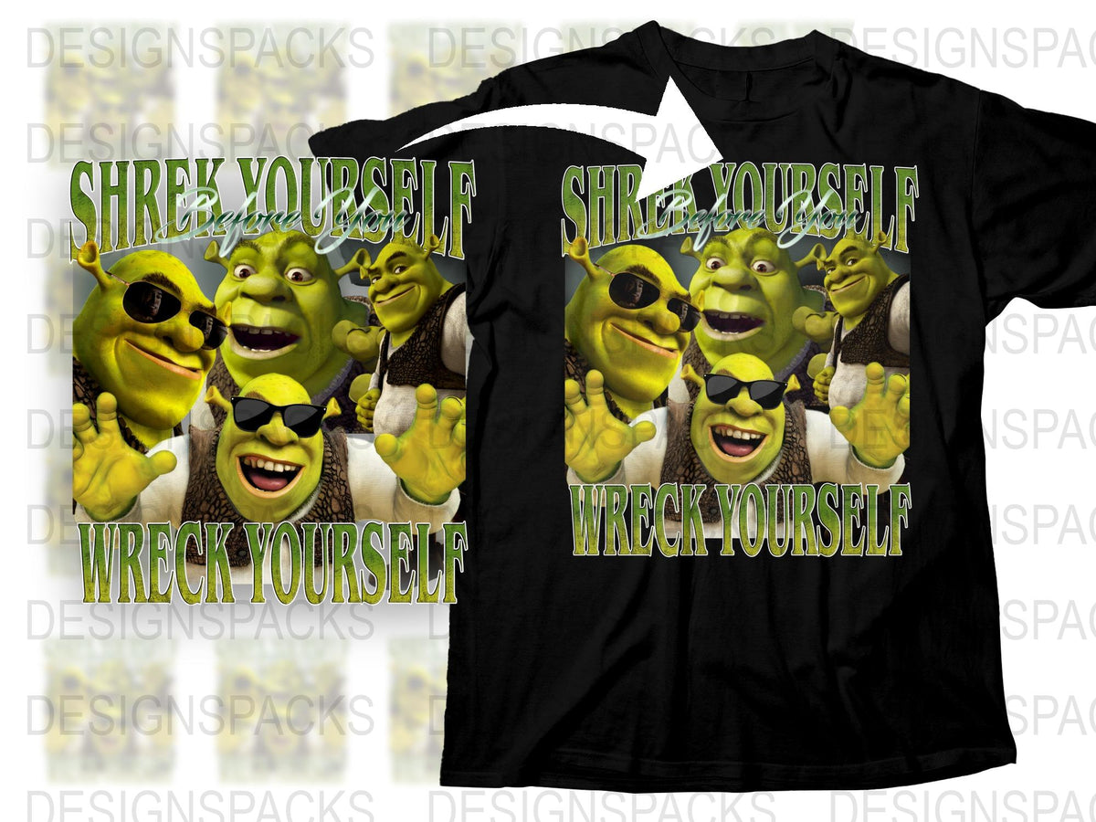 Shrek Yourself Wreck Yourself T-Shirt, Funny Animated Movie Graphic Tee, Unisex Adult Black T-shirt, Gift Idea