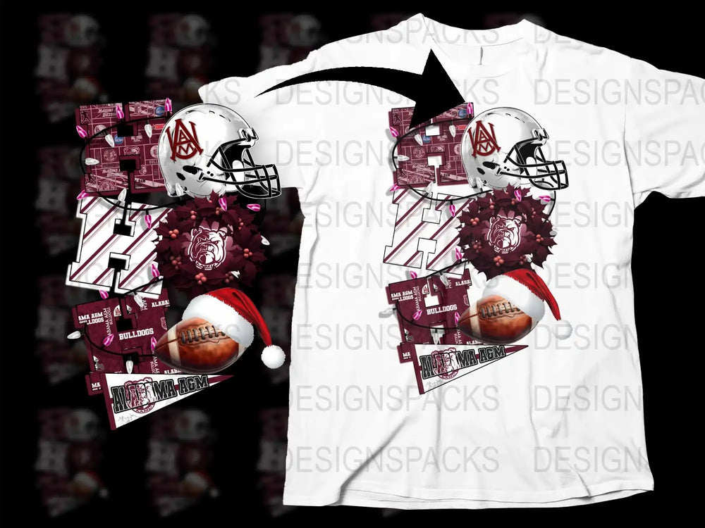 College Football T-Shirt Sports Fan Apparel Maroon and White Graphic Tee Santa Hat Design