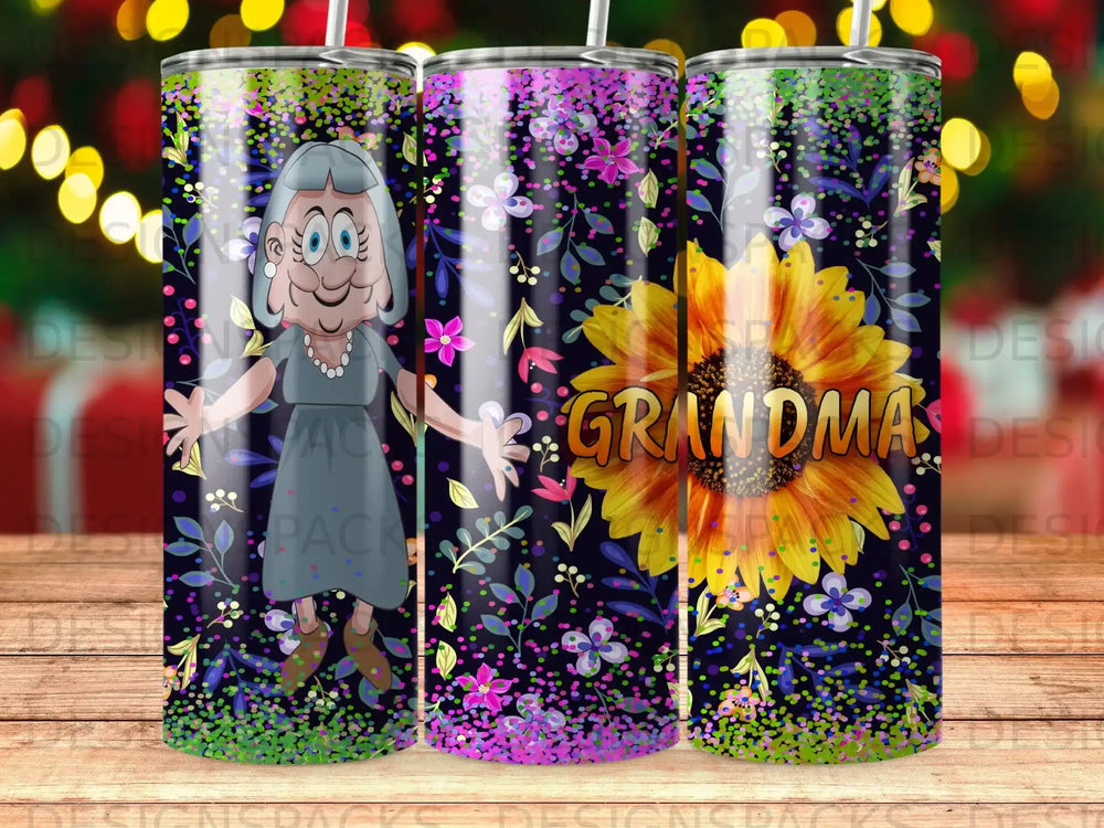 Grandma's sunflower tumbler with floral pattern.