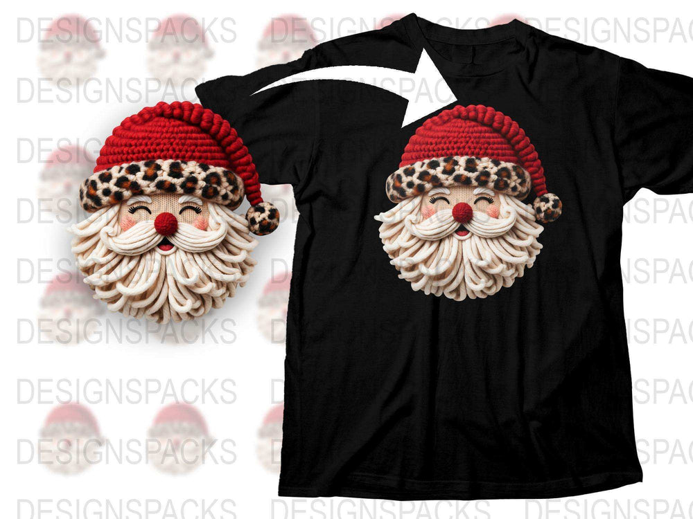Festive Santa Claus Beard T-Shirt, Christmas Holiday Graphic Tee, Unique Leopard Print Santa Hat Design