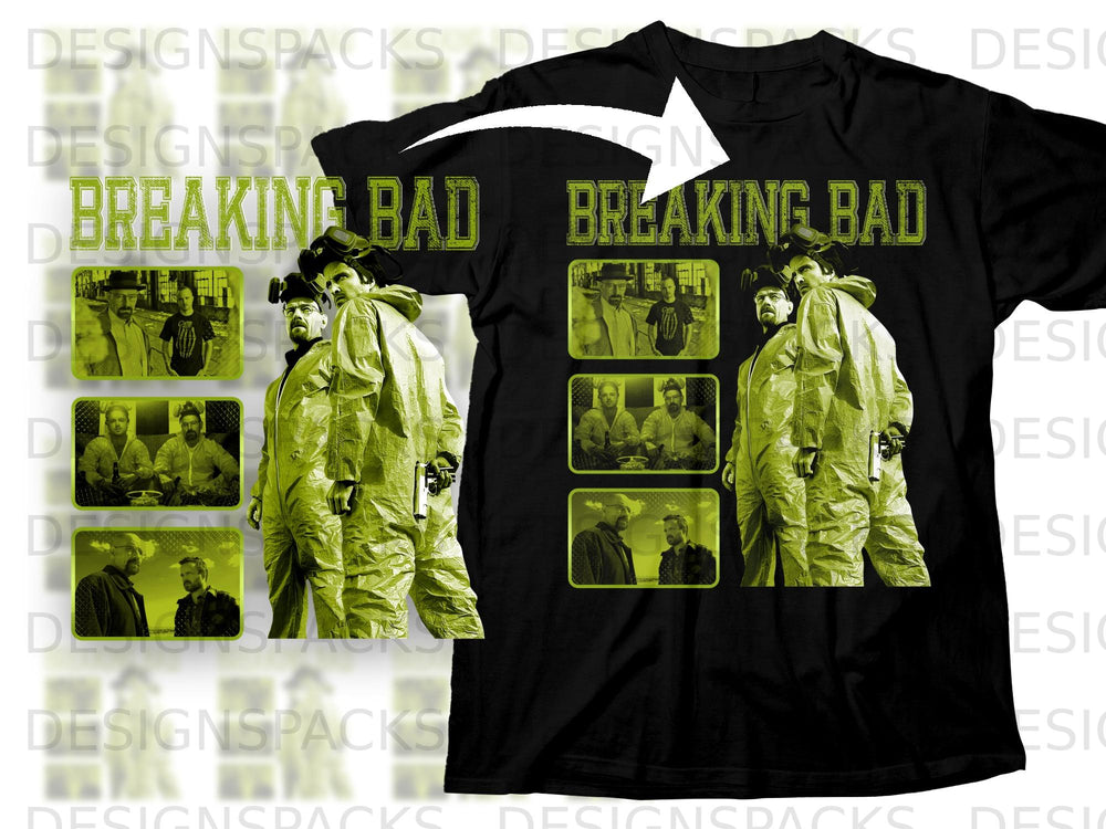 Black t-shirt featuring Breaking Bad characters and title with smaller scene vignettes.