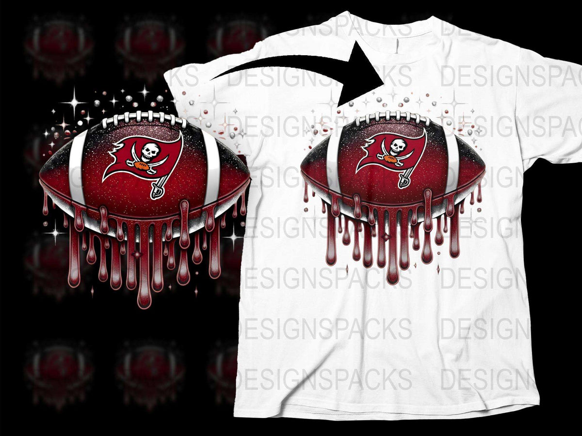 Tampa Bay Buccaneers T-Shirt, NFL Team Logo Graphic Tee, Red Dripping Design, Football Fan Apparel