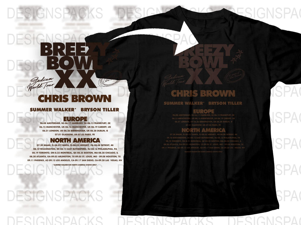 Chris Brown Concert Tour T-Shirt, Summer Walker Bryson Tiller, Europe North America Dates, Black Unisex Tee