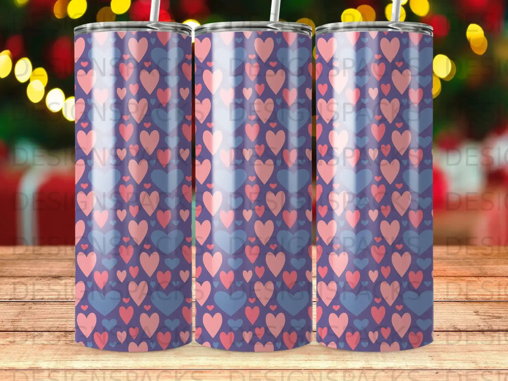 Pink Blue Hearts Pattern Purple Background Tumbler product type