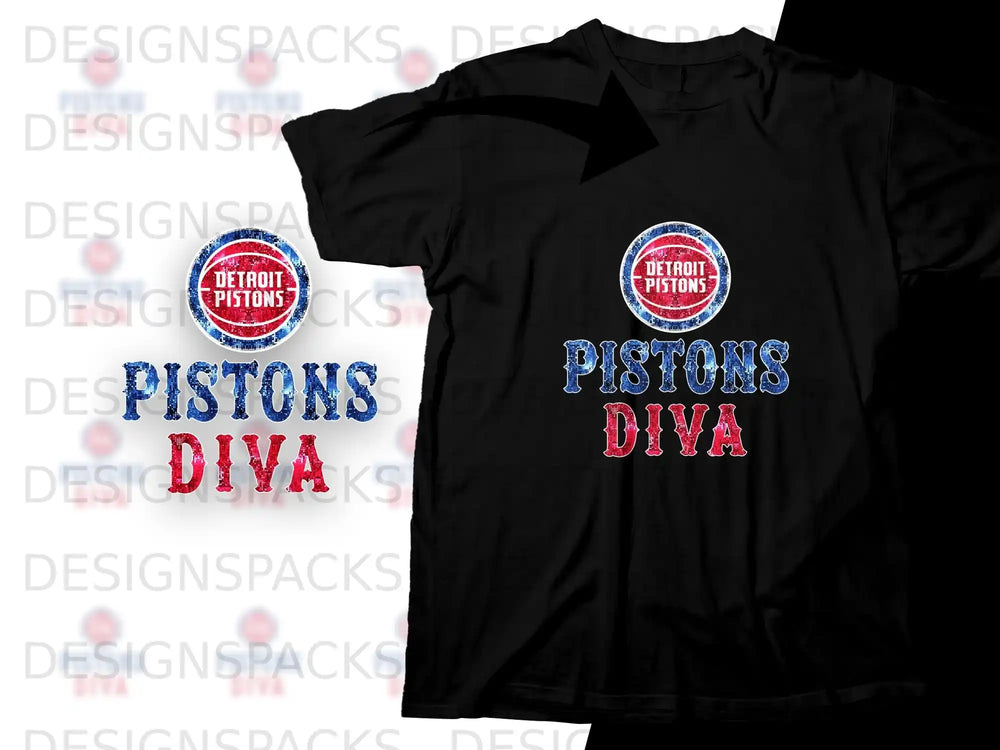Black t-shirt with Detroit Pistons DIVA text and logo.