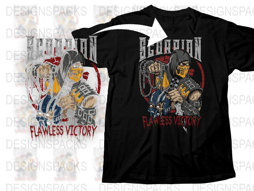 Mortal Kombat T-Shirt Flawless Victory Graphic Tee Scorpion Sub-Zero Video Game Merch Fan Art Black Shirt Unisex
