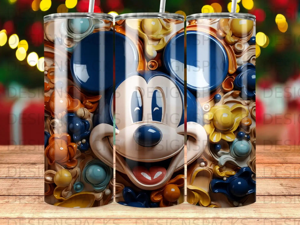 Mickey Mouse face illustration with colorful, textured background.