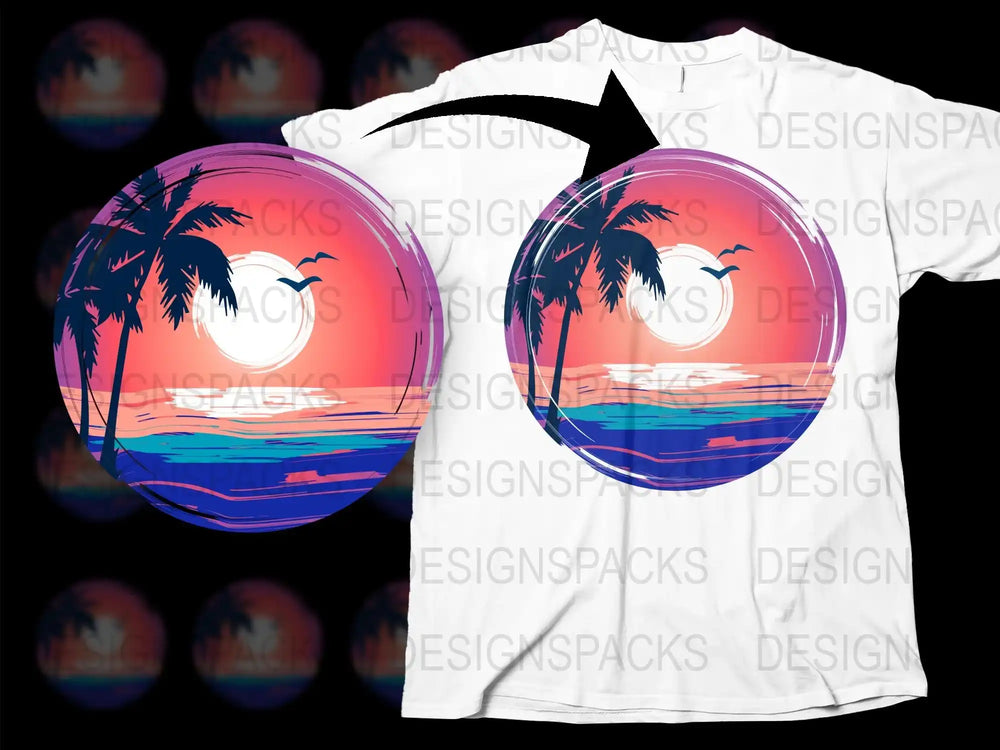 Tropical Sunset Graphic T-Shirt, Palm Tree Beach Design, Vibrant Colorful Summer Tee, Unisex Casual Wear