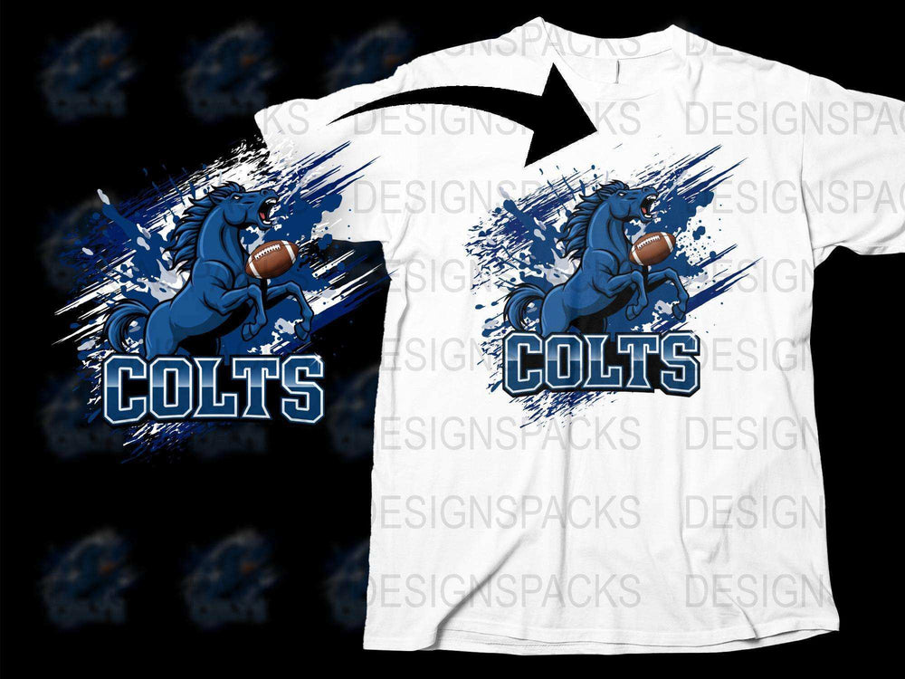 Blue Colts Sports T-Shirt, Graphic Horse Design, Football Fan Apparel, Youth and Adult Sizes Available