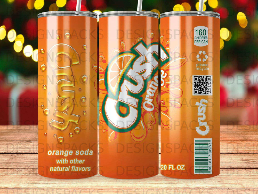 Crush Orange Soda 20 fl oz tumbler with orange soda and "Crush" logo.