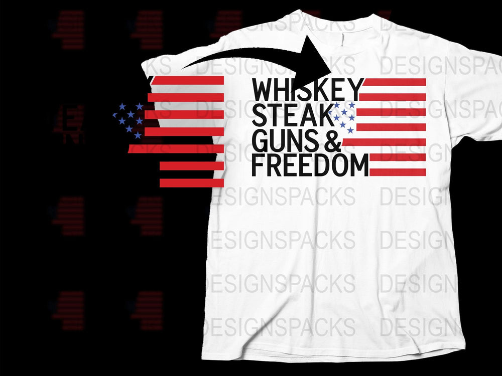 Whiskey Guns and Freedom T-Shirt, Patriotic American Flag Tee, Unisex Graphic Shirt, USA Independence Day Apparel