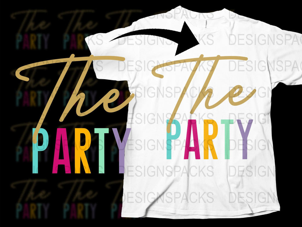 Colorful The Party Graphic T-Shirt, Unisex Casual Tee, Unique Festive Typography, Vibrant Colors, Soft Material, Fashionable Party Wear