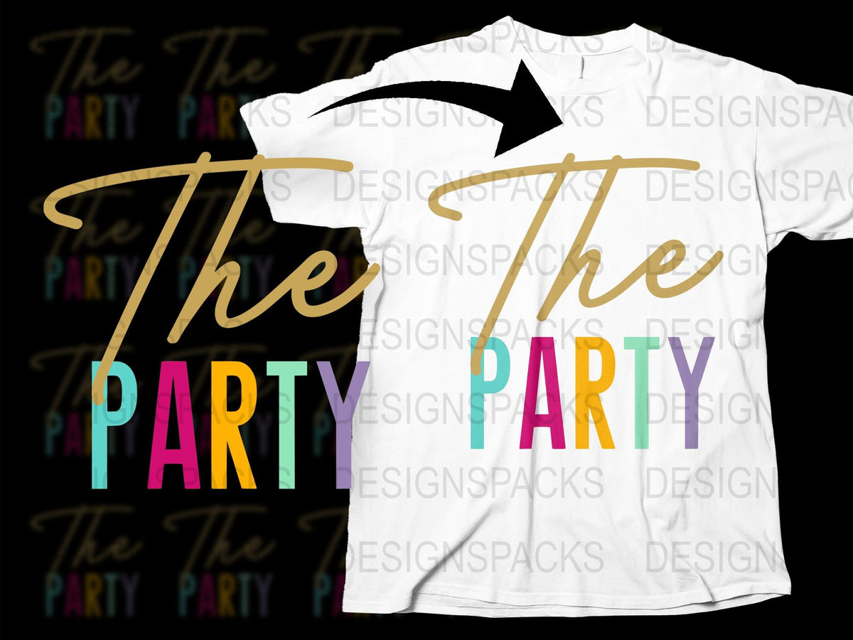 Colorful The Party Graphic T-Shirt, Unisex Casual Tee, Unique Festive Typography, Vibrant Colors, Soft Material, Fashionable Party Wear
