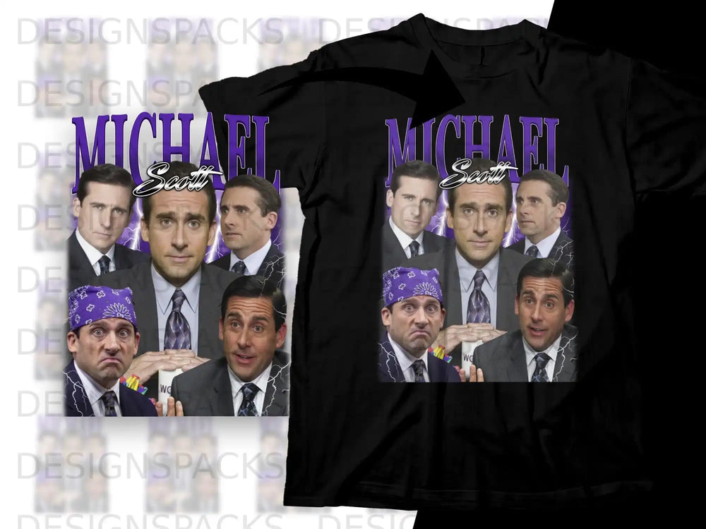 T-shirt featuring multiple images of actor Steve Carell as Michael Scott.