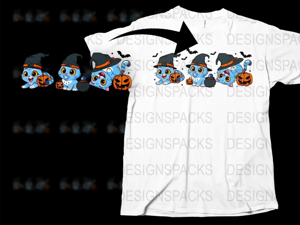 Halloween T-Shirt Cute Ghosts Pumpkins Cats Fun Spooky Kids Adult Costume Party Tee