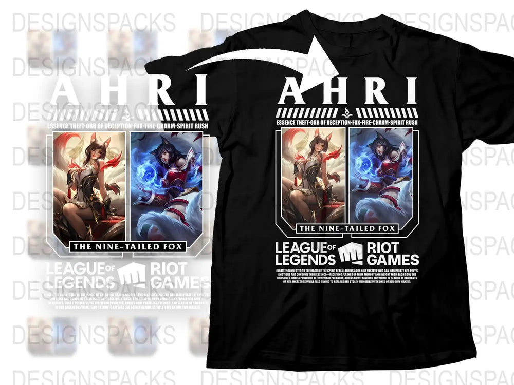 League of Legends Ahri T-Shirt, The Nine-Tailed Fox, Riot Games Graphic Tee, Gaming Apparel, Unisex Black Shirt