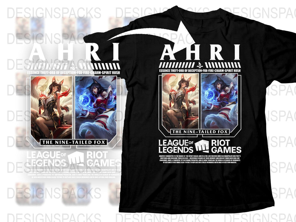 League of Legends Ahri T-Shirt, The Nine-Tailed Fox, Riot Games Graphic Tee, Gaming Apparel, Unisex Black Shirt