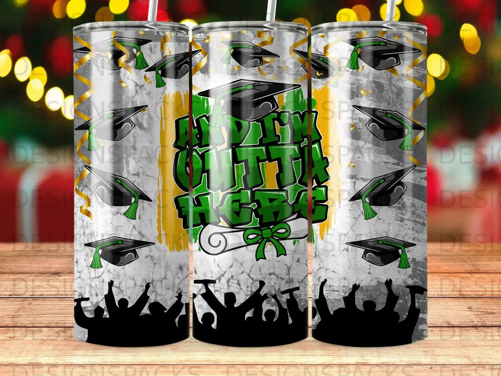 Graduation cups with caps, diplomas, and cheering silhouettes.