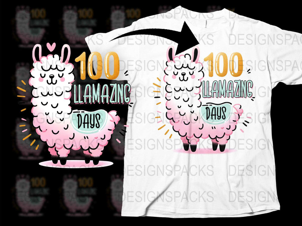 Llamazing 100 Days of School T-Shirt, Cute Llama Graphic Tee, Kids Celebration Shirt, Fun Animal Top, Colorful School Event Apparel